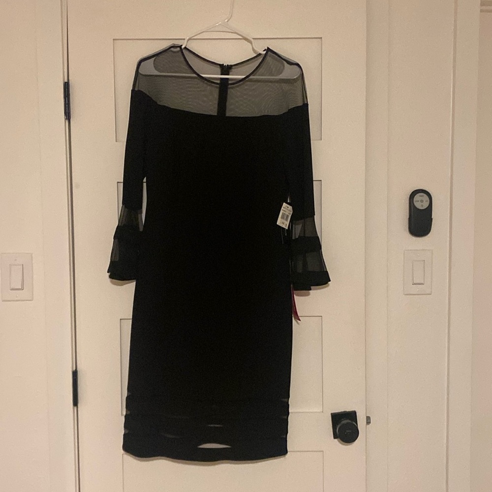 Betsy & Adam Women's Bell Sleeve Illusion Mesh Cocktail Dress